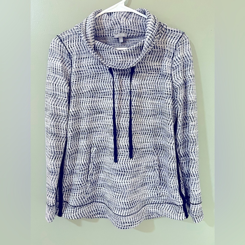 T By Talbots Petite  Size SP Funnel Neck Navy Beige Women Athletic Top Sports
